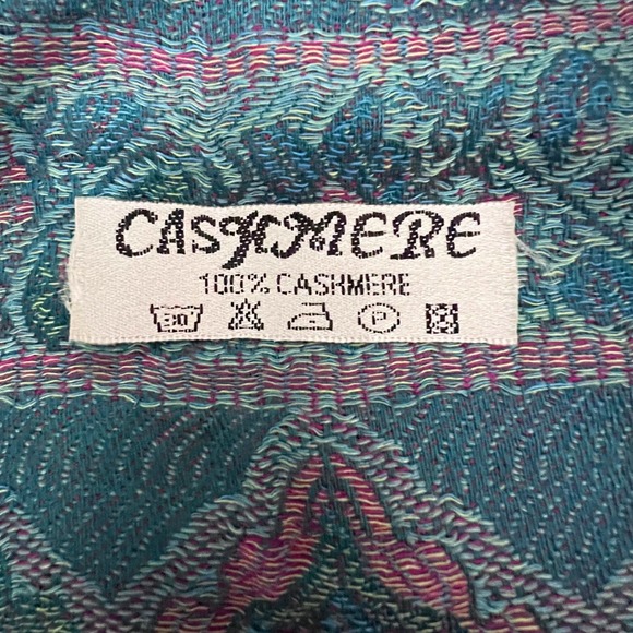 Women's Luxurious 100% Cashmere Paisley Shawl Scarf Teal Purple Fringe Bohemian - Picture 3 of 8